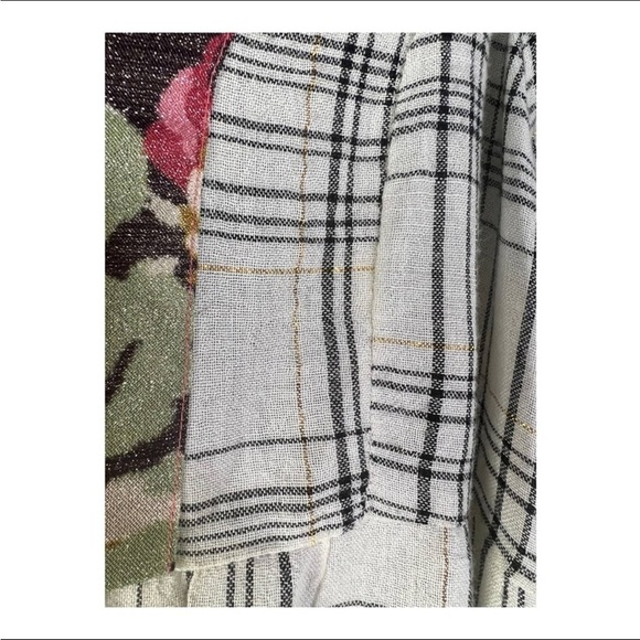 Anthro Darlene Metallic Floral Plaid Peasant Split Neck Linen Blend Tunic NWOT - Picture 8 of 14